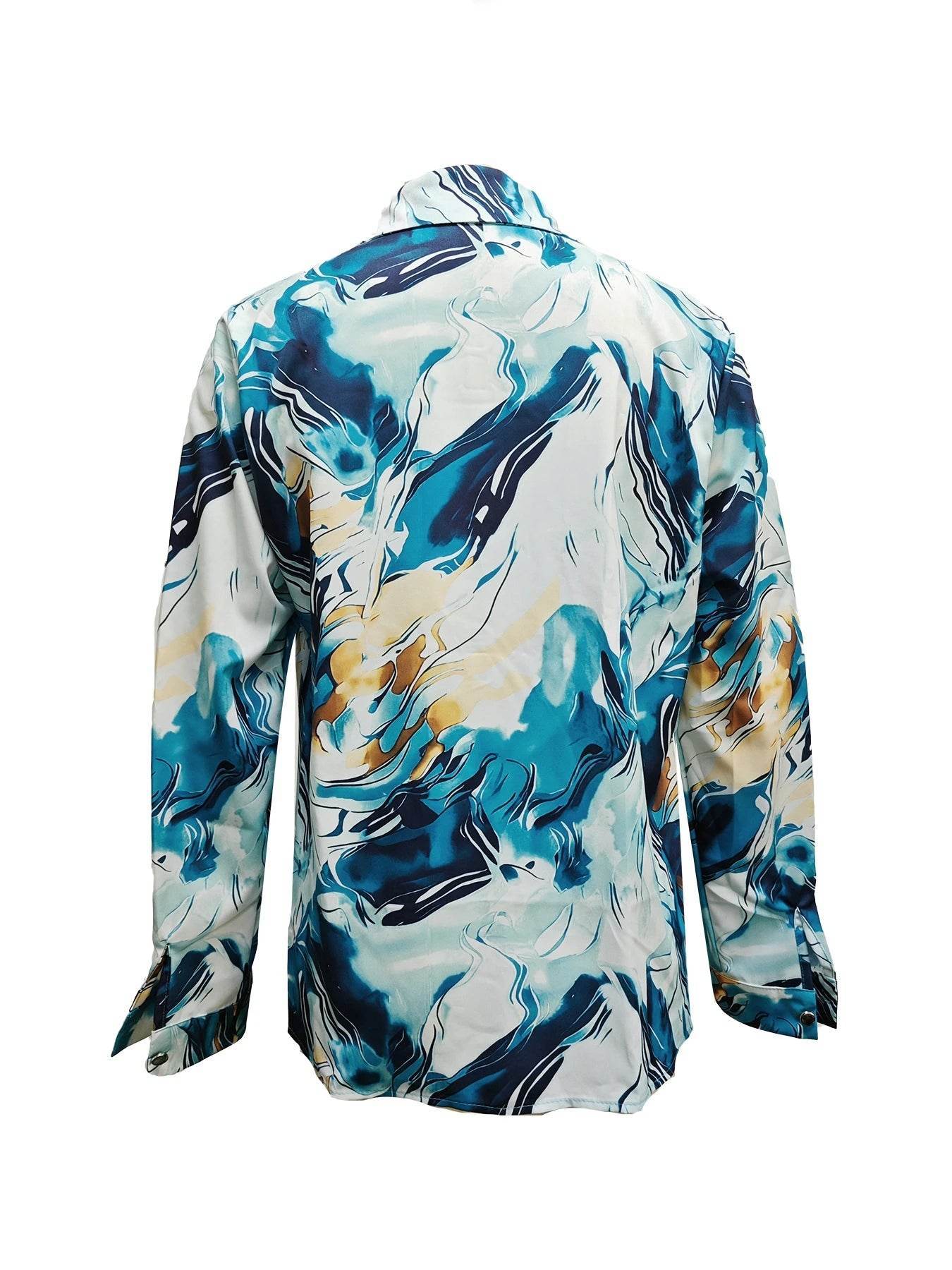 Women's Casual Print V-Neck Button Shirt - Loose Sleeve Blouse - Buy Center