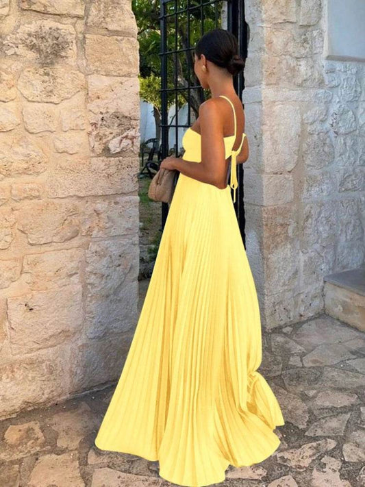 Women's Elegant Summer Camisole Dress - Backless Pleated Design - Buy Center