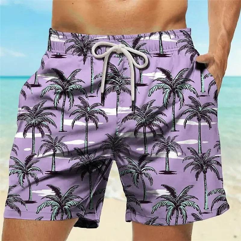 2024 Casual Men's Drawstring Shorts - Quick Dry Coconut Tree Print - Buy Center