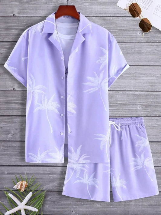 Men's Summer 3D Print Hawaiian Shirt Set - Beach Coconut Tree Style - Buy Center