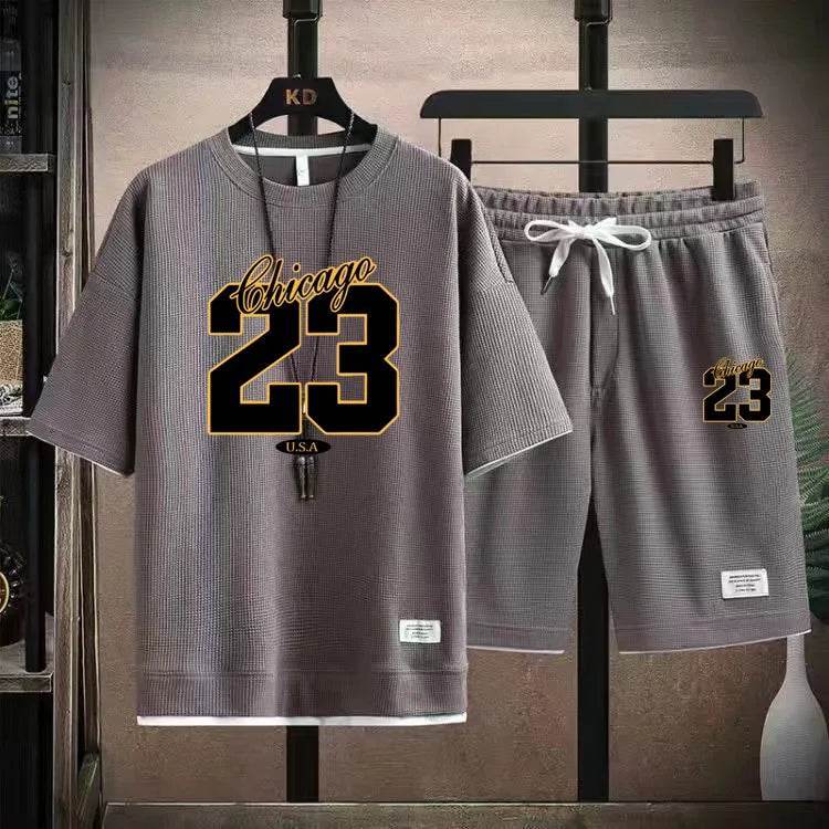 Men's Korea Summer Fashion Print Jogging Shorts Set - Casual Comfort - Buy Center