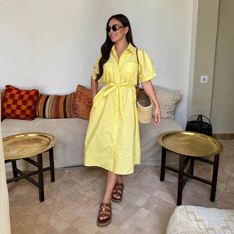 Summer Casual Lapel Dress - Elegant Short Sleeved Women's A-Line - Buy Center