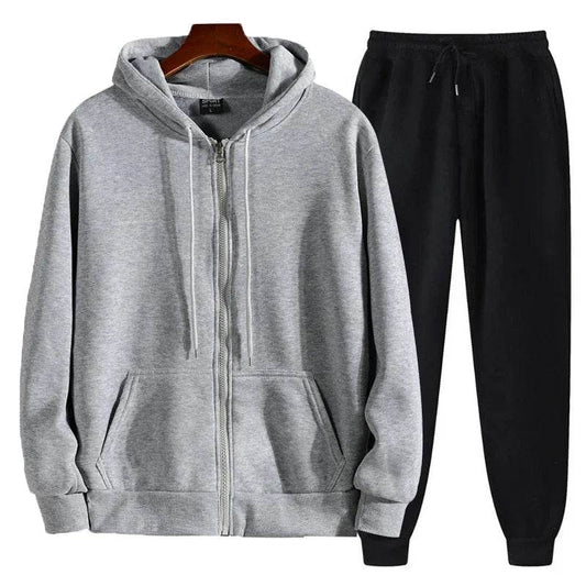 Men's Solid Zipper Hoodie & Pants Set - Casual Spring/Fall Fitness - Buy Center