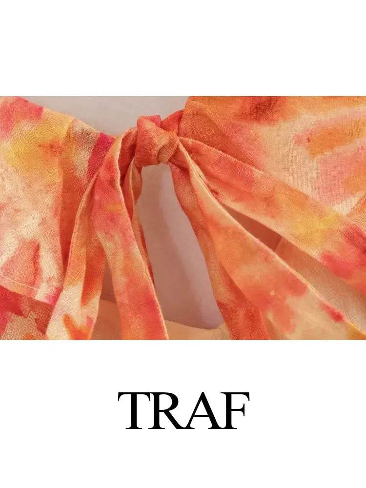 TRAFZA Women's Summer V-Neck Ruffle Print Backless Dress - Buy Center