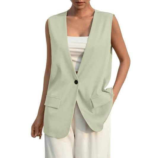 Vintage V-neck Suit Vest for Women - Casual Thin Blazer Jacket - Buy Center
