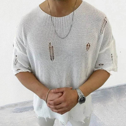 2025 Men's Solid Color Short Sleeve Pullover Sweater - Casual Summer Style - Buy Center