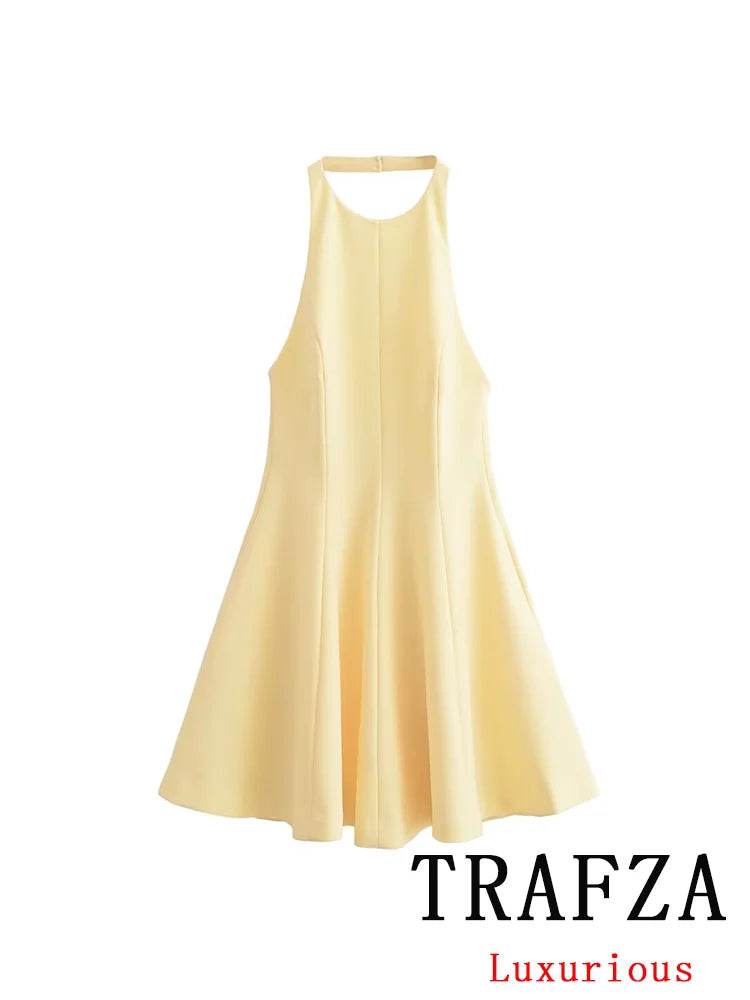 TRAFZA Chic Yellow Ruffle Halter Dress - Elegant Mini for Women - Buy Center