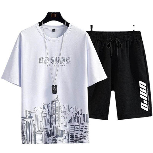 Buycenter Men's Geometric Print Set - Stylish T-Shirt & Shorts Combo - Buy Center