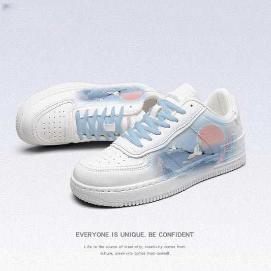 Buycenter Ancient Style White Crane Vulcanize Shoes - Cute Sky Blue Laces - Buy Center