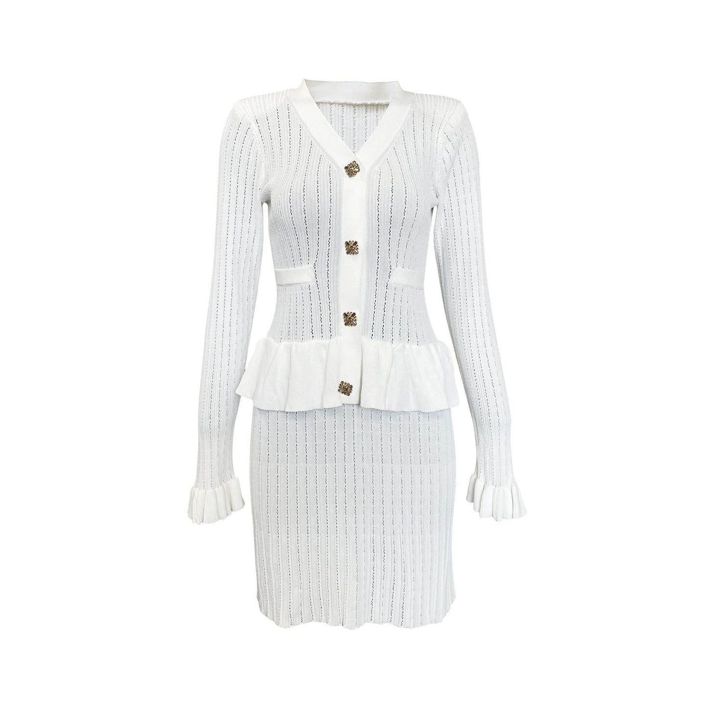 Niche V-Neck Knitted Midi Dress - High Waist A-Line for Elegant Style - Buy Center