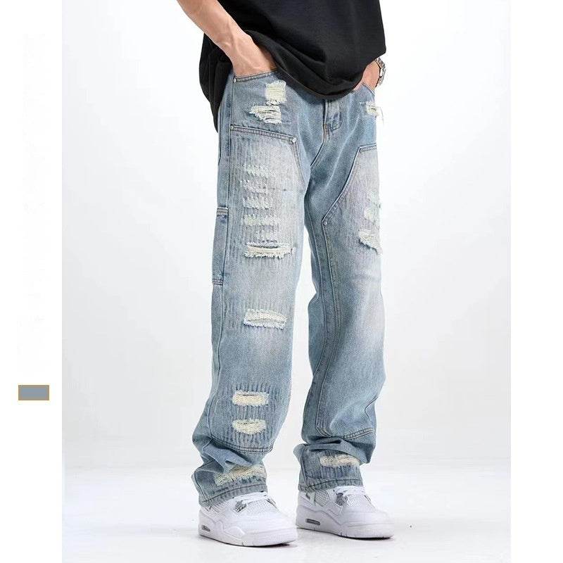 Buycenter Men's Ripped Jeans - Washed & Frayed Light Blue Casual Style - Buy Center