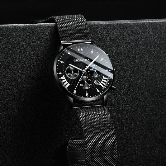 Buycenter Men's Waterproof Quartz Watch - Three-Eye Design, Stylish Alloy Band - Buy Center