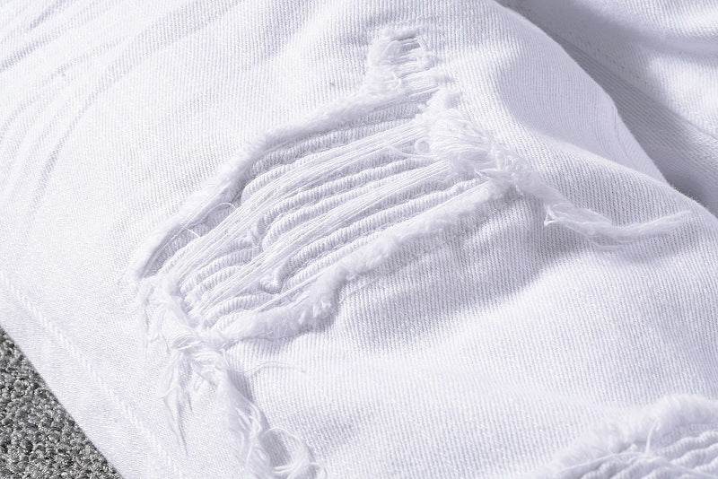 High Street Slim Men's Jeans - Tear Patch Design, Straight Fit, White - Buy Center