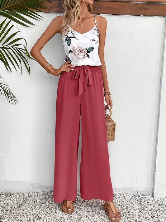 Elegant Women's Spring-Summer Camisole & Pants Set - Floral Design - Buy Center