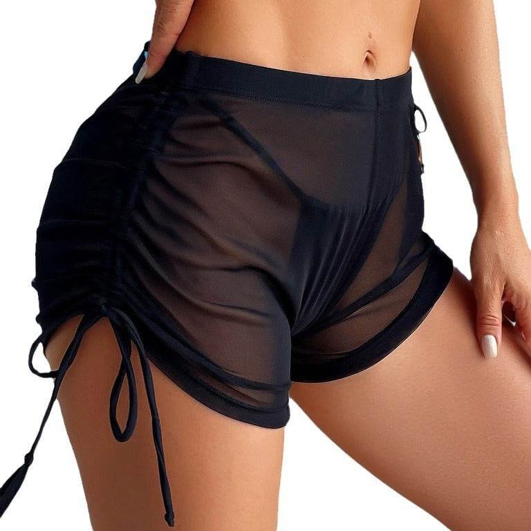 Women's Solid Color Drawstring Mesh Shorts - Quick-Drying Bikini Swimsuit - Buy Center