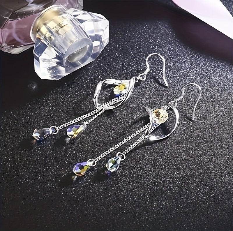 Platinum-Plated Multi-Teardrop Earrings - Aurora Borealis Crystals - Buy Center