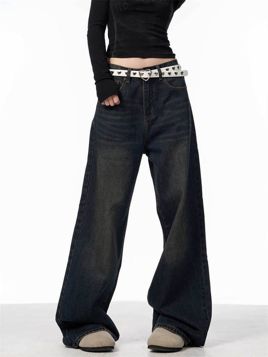 Retro Black Wide Leg Jeans for Women - Vintage Straight-Leg Style - Buy Center