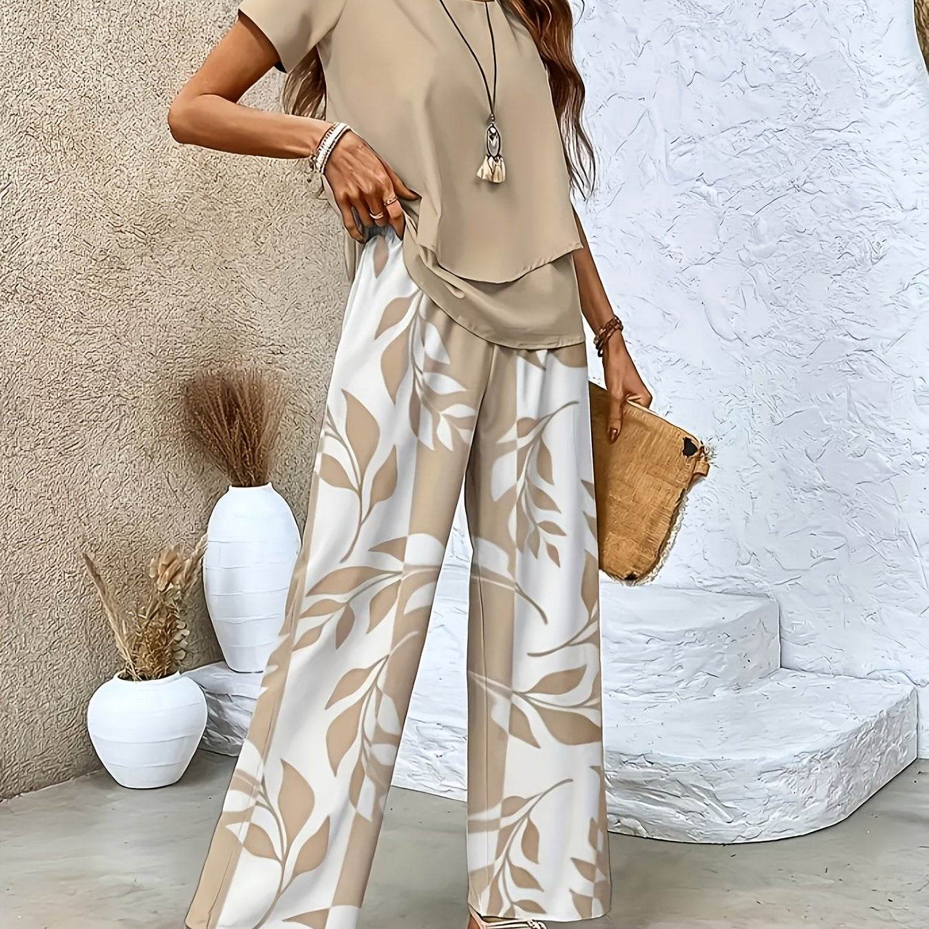 Women's Floral 2pcs Short Sleeve Pants Set - Elegant Spring Style - Buy Center