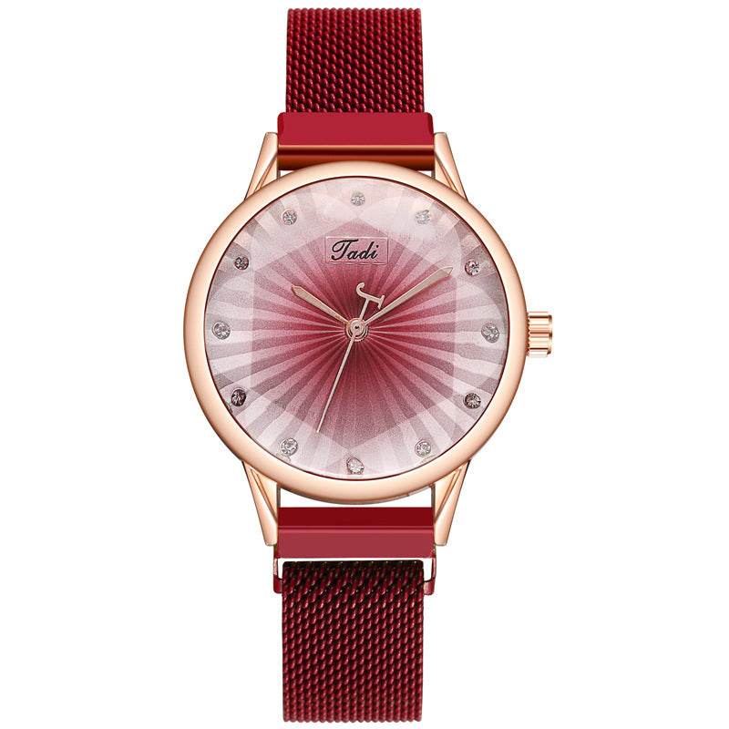 Women's Striped Diamond Mesh Watch - Casual Quartz Style with Magnetic Buckle - Buy Center