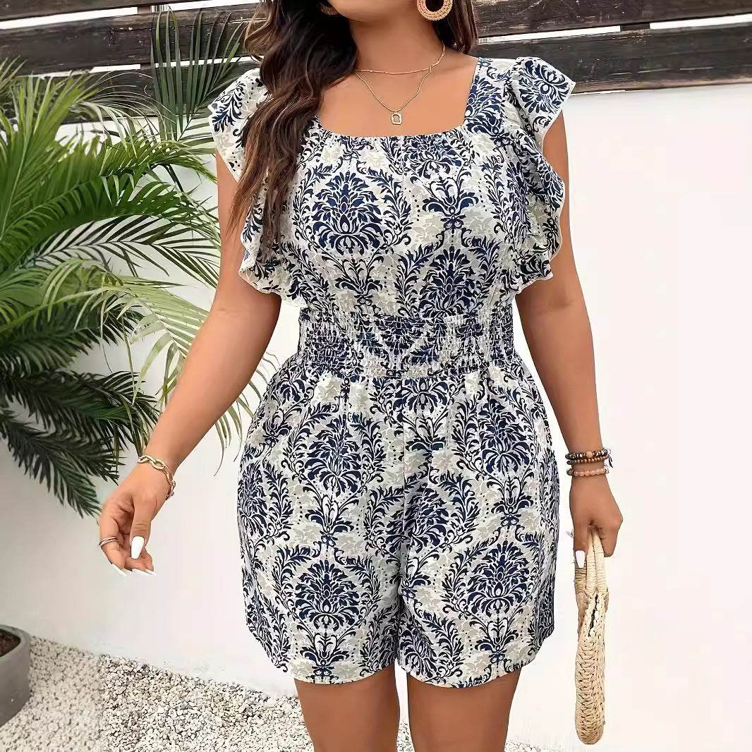 Plus Size Bohemian Printed Jumpsuit - Sleeveless & Fitted Waist Style - Buy Center