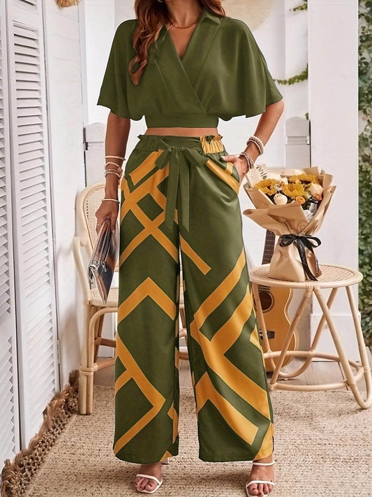 YY1229061 Women's Elegant Vacation Short Top Set - 100% Polyester - Buy Center