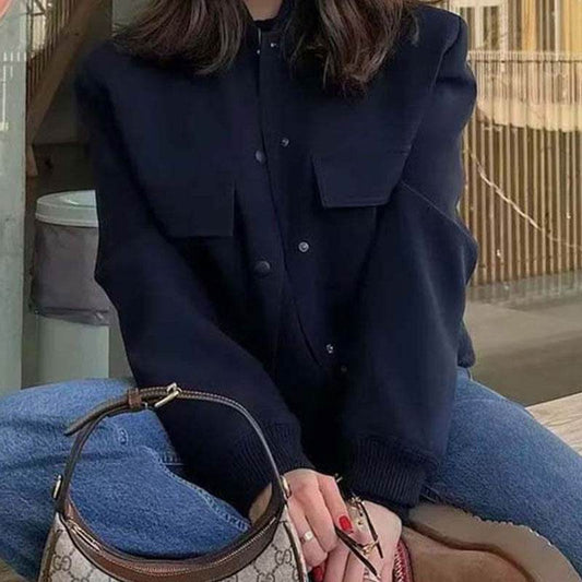 Buycenter Women's Jacket Coat - Stand Collar, Large Pocket, Short Length - Buy Center