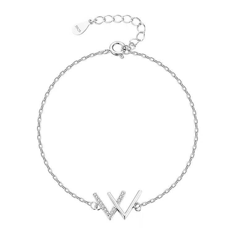 Sterling Silver 'W' Letter Bracelet - Elegant & Minimalistic Charm for Women - Buy Center