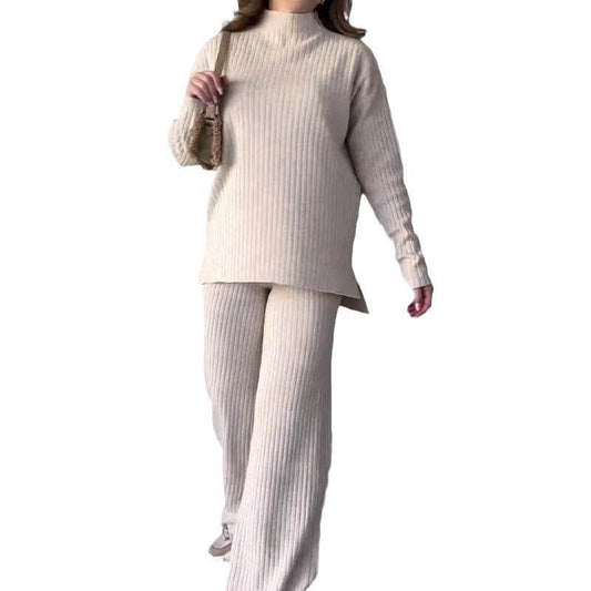 Buycenter Casual Knitwear & Wide Leg Pants Set - Stylish Two-Piece Jumpsuit - Buy Center