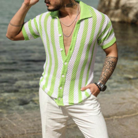 Men's Casual Loose Striped Polo Shirt - Ice Silk, Summer Comfort - Buy Center