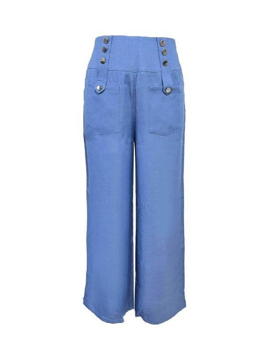 Ladies' Casual Wide Leg Pants - Solid Color with Button Design for Spring - Buy Center