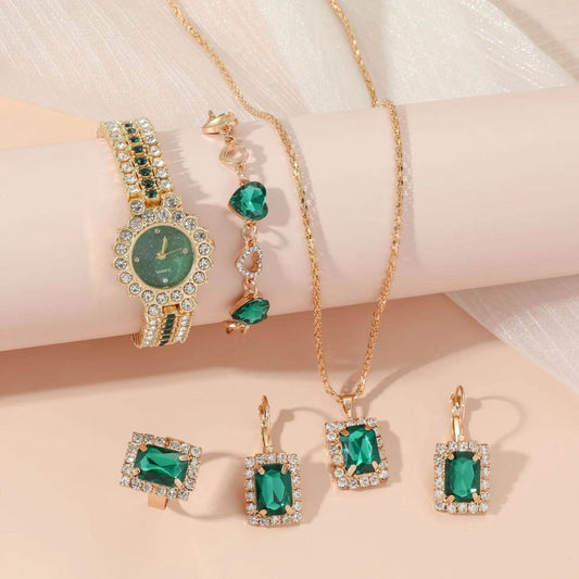 Popular Small Green Women's Watch Gift Set - 5-Piece Quartz Jewelry - Buy Center