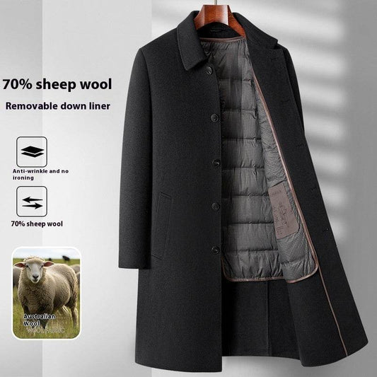 Buycenter Men's Double-Sided Wool Overcoat with Removable Down Liner - Buy Center