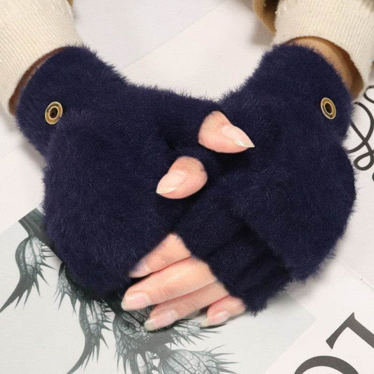 Winter Plush Flip Gloves for Women - Stylish Half Finger Design & Warmth - Buy Center