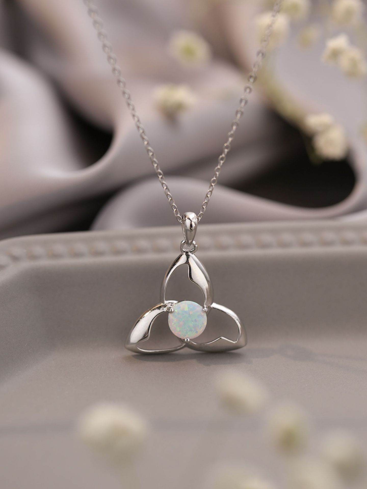Buycenter 925 Silver Round Opal Necklace - Unisex Cross Chain Jewelry - Buy Center