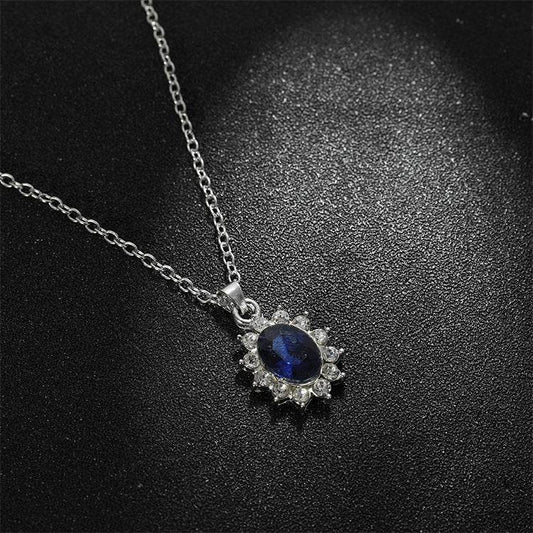 Buy Center Sapphire Necklace & Sunflower Zircon Earrings Jewelry Set - Buy Center