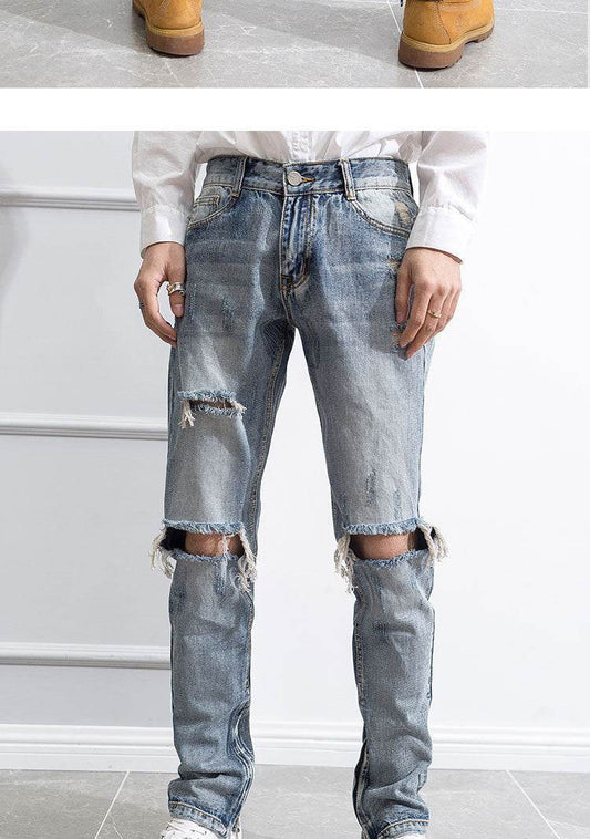 Hip Hop Trend Men's Zipper Jeans - Cotton, Mid Waist, Micro Elasticity - Buy Center