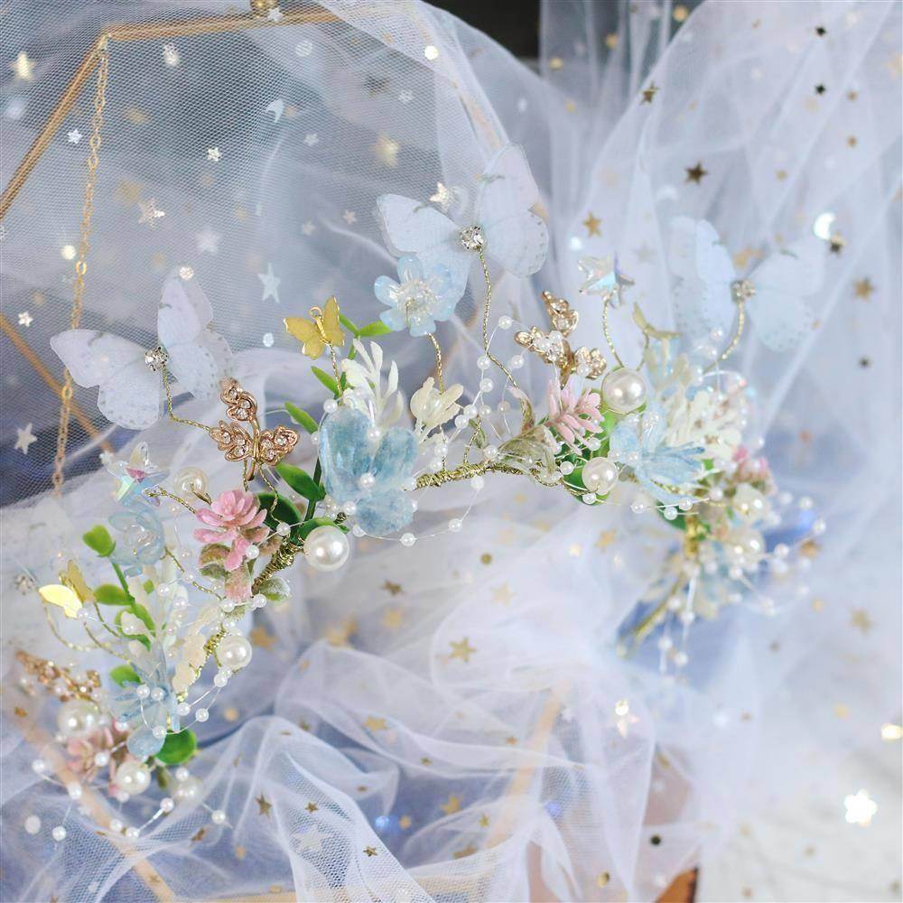 Enchanted Blue & White Fairy Butterfly Garland Headdress for Kids - Buy Center