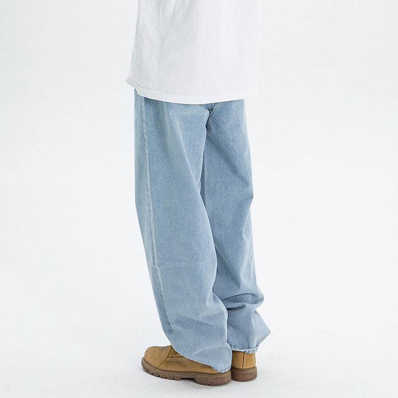 Vintage Washed Blue Skateboarding Jeans - Loose Straight Style for Youth - Buy Center
