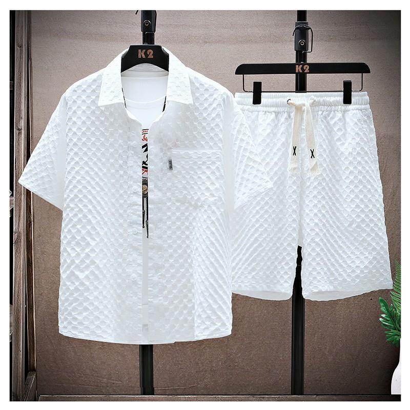 Buycenter Men's Casual Short-Sleeved Summer Suit - Loose Fit, Geometric Style - Buy Center
