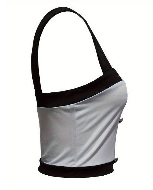 Buycenter Women's Square Neck Color Blocked Sleeveless Vest - Slim Fit - Buy Center