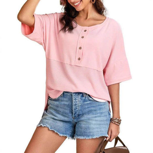 Women's Waffle Knit Top - Short Sleeve Fashion in Trendy Colors 2025 - Buy Center