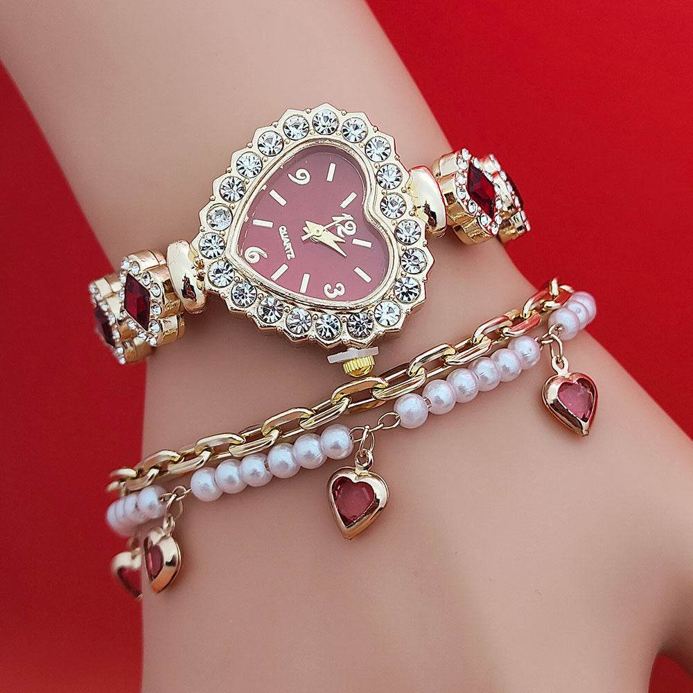 Fashion Love Shape Bracelet Watch Set - Diamond Heart Quartz Jewelry - Buy Center