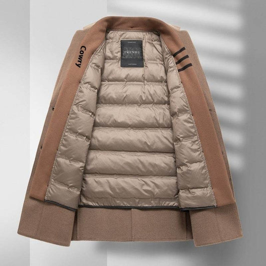 Buycenter Men's Woolen Coat - Stylish Mid-Length Winter Outerwear - Buy Center