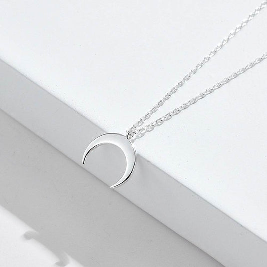 Simple Moon Pendant Necklace - 925 Sterling Silver Clavicle Chain for Women - Buy Center