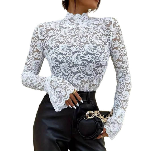 Elegant Slim-Fit Lace Top with Flared Bell Sleeves - Stylish & Premium 2025 - Buy Center