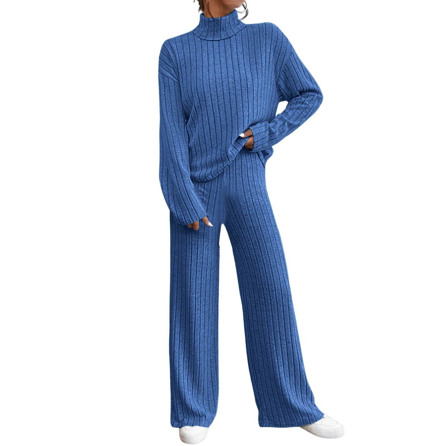 Buycenter Women's Turtleneck Knitting Set - Long Sleeve & Loose Trousers - Buy Center