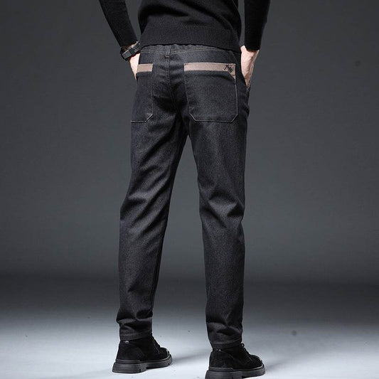 Slim Straight Men’s Pants - High Waist Embroidery Trend in Black and Blue - Buy Center