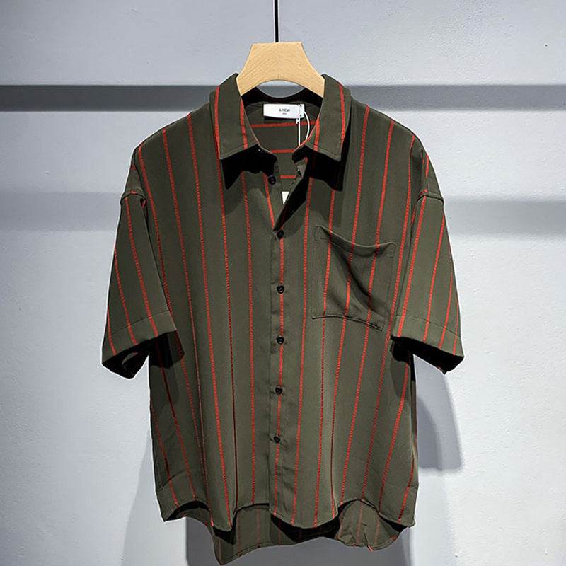 Men's Striped Short-Sleeved Shirt - Comfortable Black & Brown Style 2025 - Buy Center
