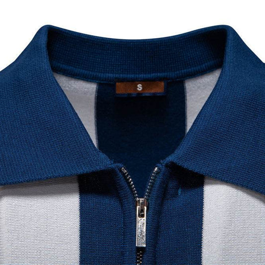 Men's Lapel Short-Sleeved Woolen Polo Shirt - Stylish Striped Design - Buy Center