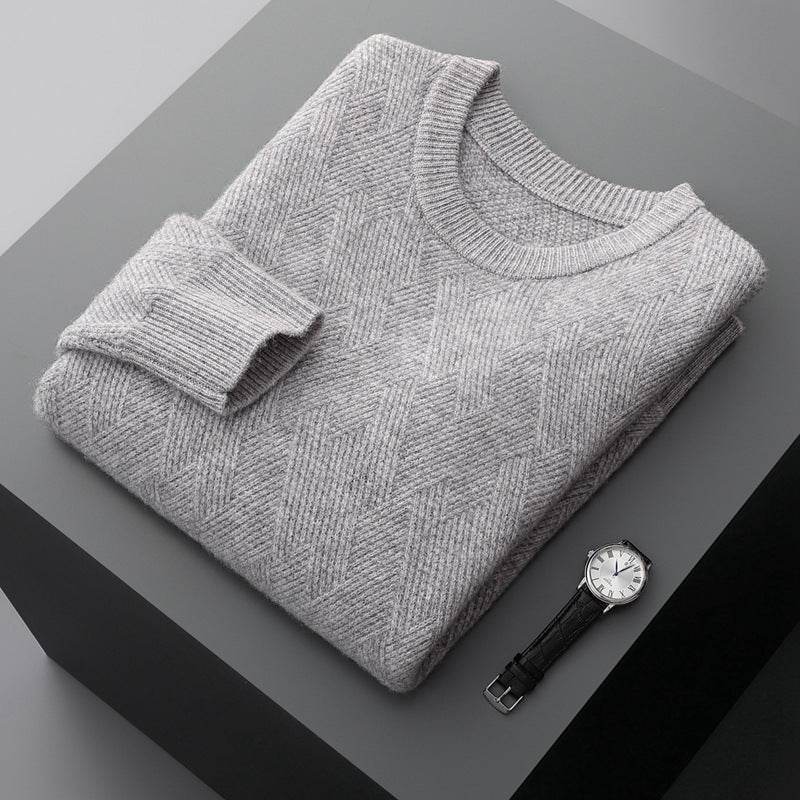 Men's Round Neck Pullover Sweater - Loose Fit Thick Wool for Comfort - Buy Center